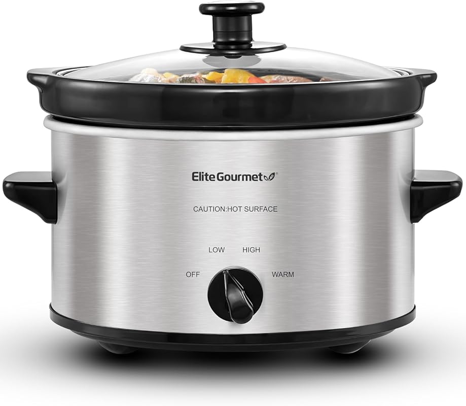 Elite Gourmet 2-Quart Electric Oval Slow Cooker, Adjustable Temp, Dish