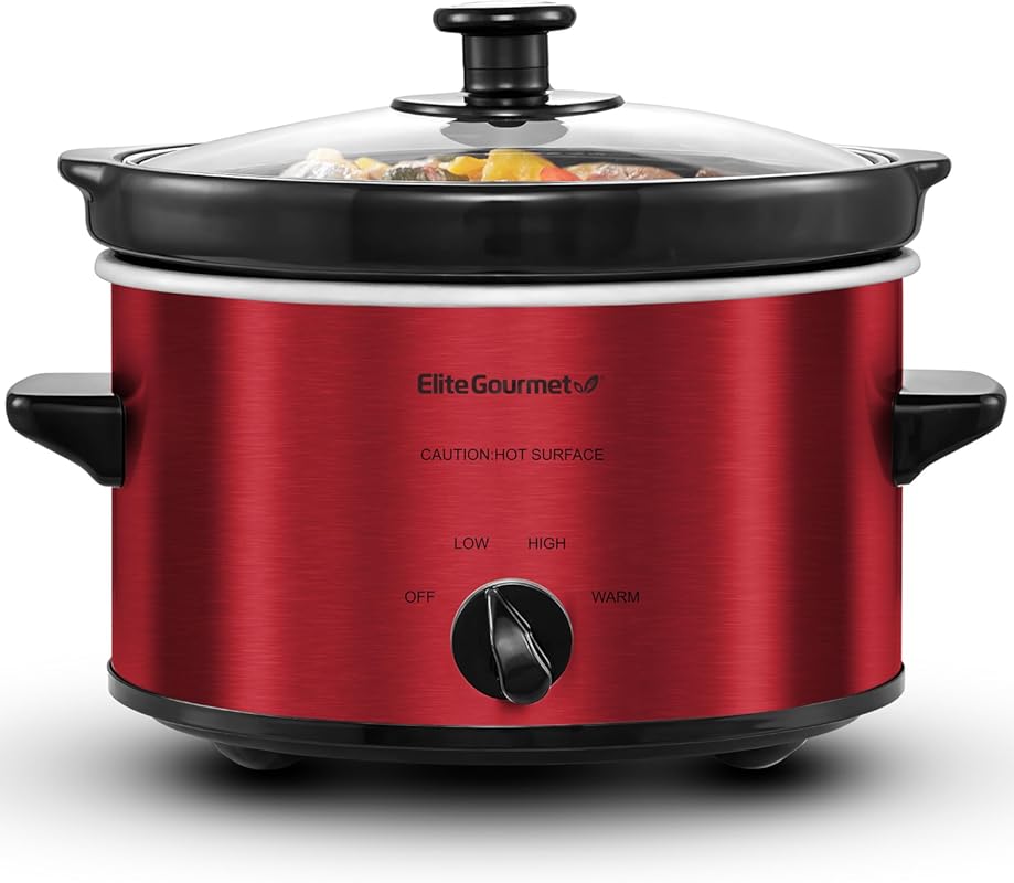 Elite Gourmet 2 Quart Electric Oval Slow Cooker, Adjustable Temp, Dish