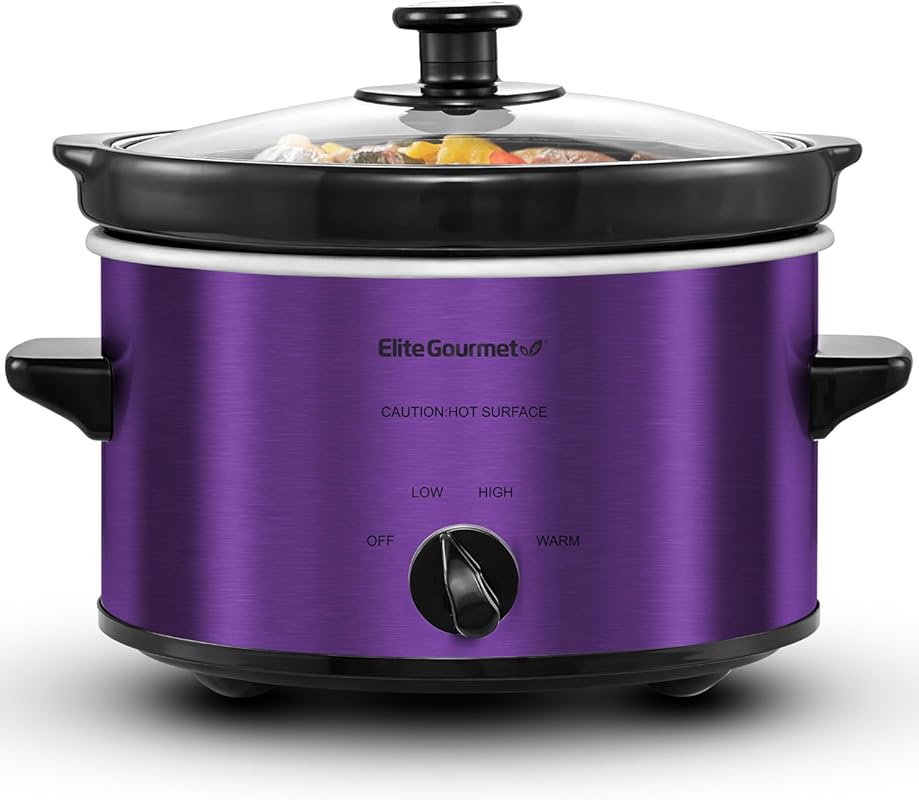 Elite Gourmet 2 Quart Electric Oval Slow Cooker in a Stylish Purple Fi