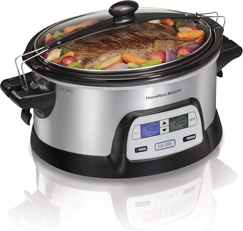 Hamilton Beach Portable 6 Quart Programmable Slow Cooker, FlexCook Dua