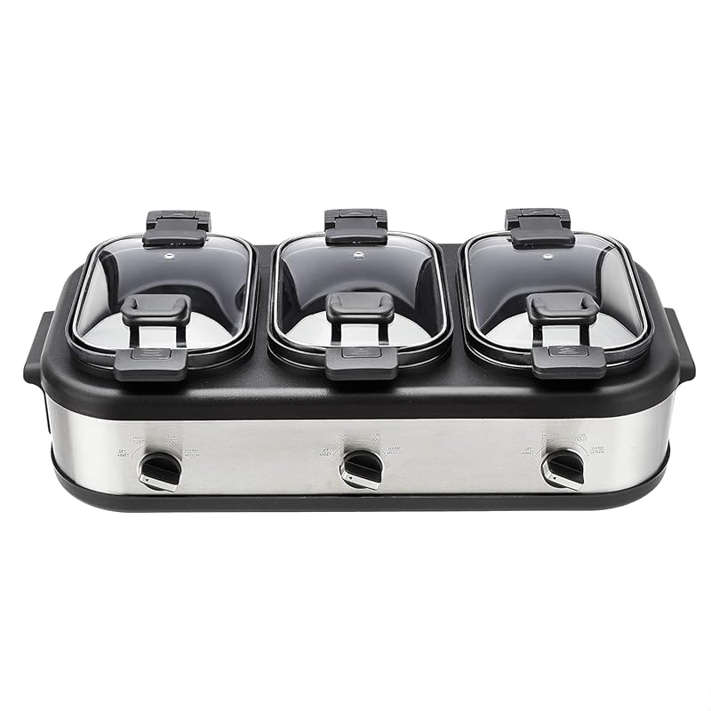 Amazon Basics Stainless Steel Triple Slow Cooker, 3 x 2.5 Quart Remova