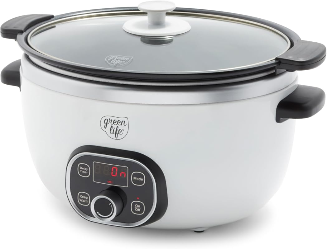 GreenLife 6 Quart Programmable Slow Cooker, Ceramic Nonstick Removable