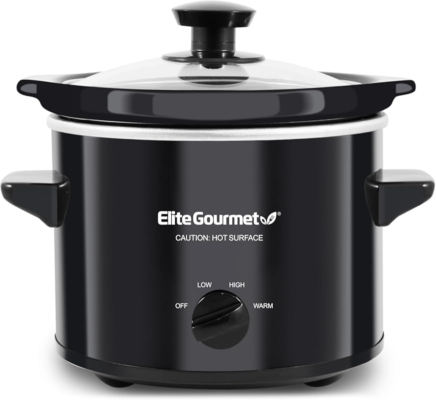 Elite Gourmet 2 Quart Electric Round Slow Cooker, Adjustable Temp, Dis