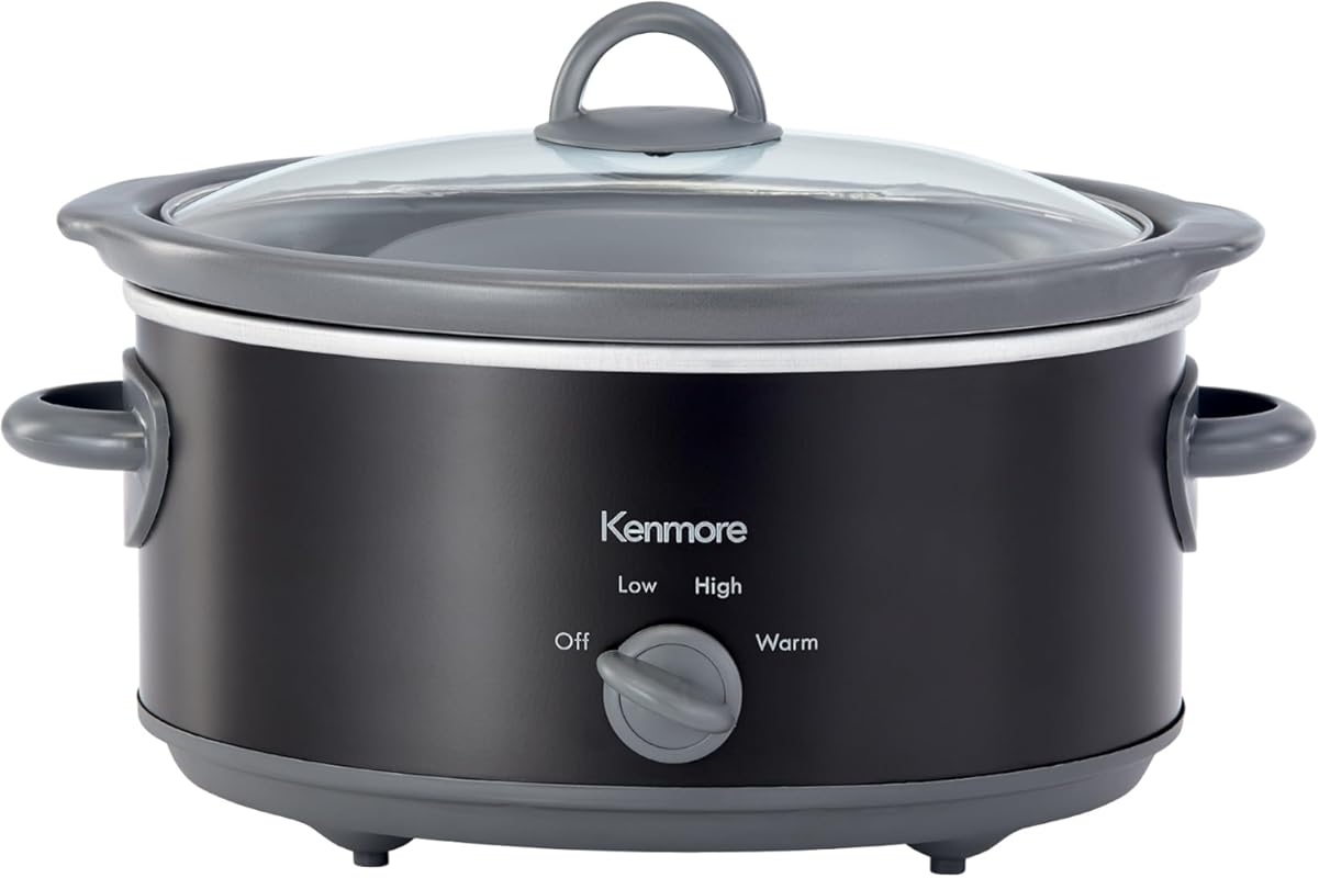 Kenmore 5 Quart Slow Cooker with Simple Dial Control, Black and Gray F