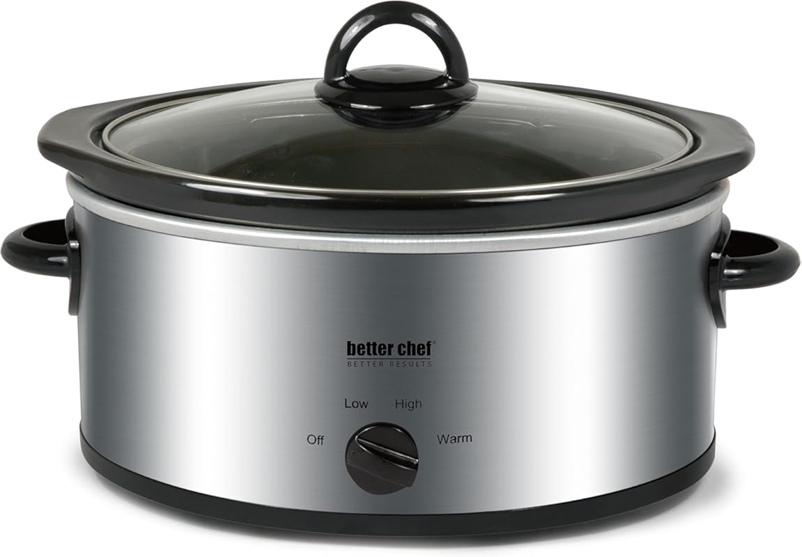 Better Chef 3-Quart Oval Slow Cooker with 3 Temp Settings, Glass Lid, 