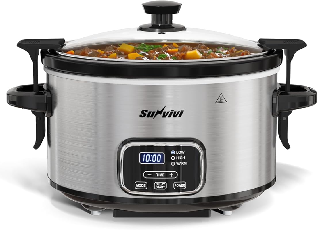 Sunvivi 4QT Programmable Slow Cooker with Locking Lid, Removable Ceram
