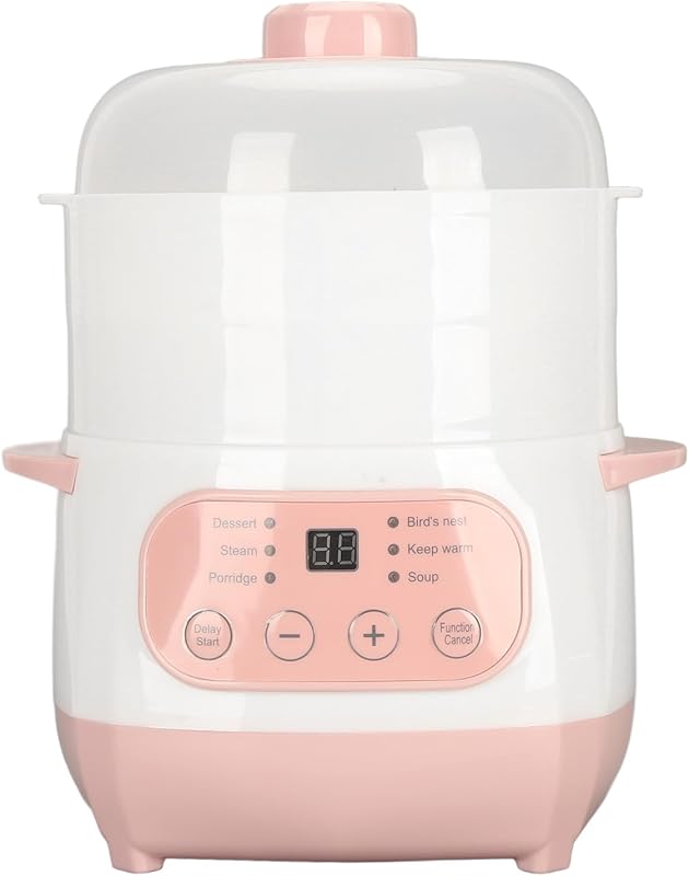 1L Smart Ceramic Mini Slow Cooker with Steamer, Digital Timer, and Dry