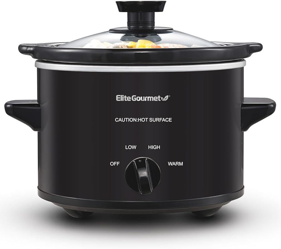 Elite Gourmet 1.5 Qt Slow Cooker: Ceramic Pot, Adjustable Temp, Dishwa