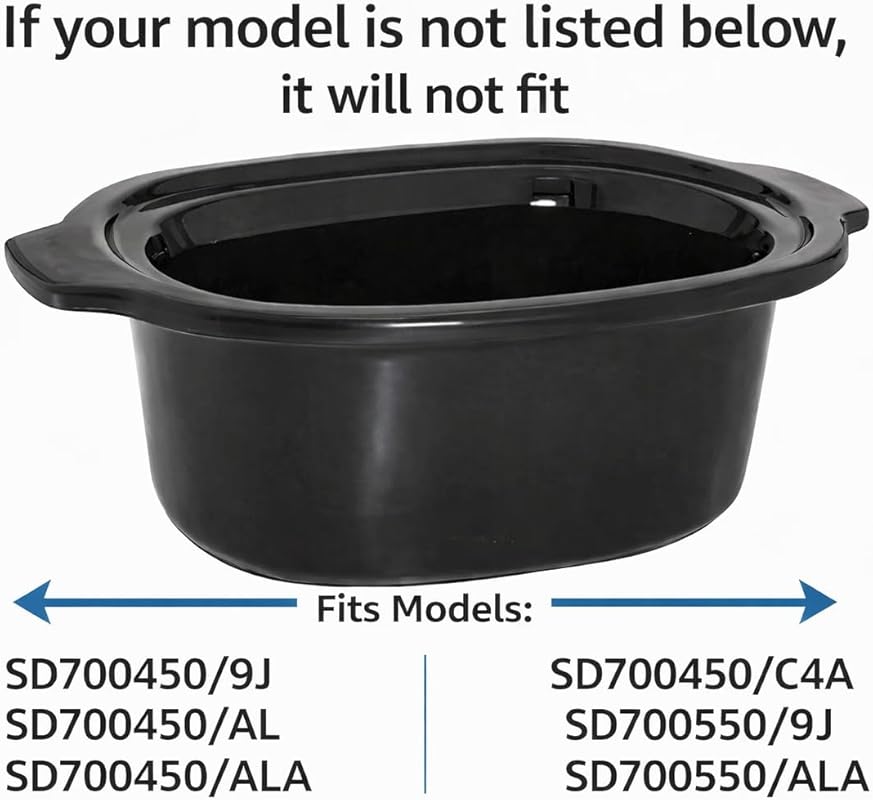 6.5-Quart Black Ceramic Replacement Insert, Compatible with Select Cro