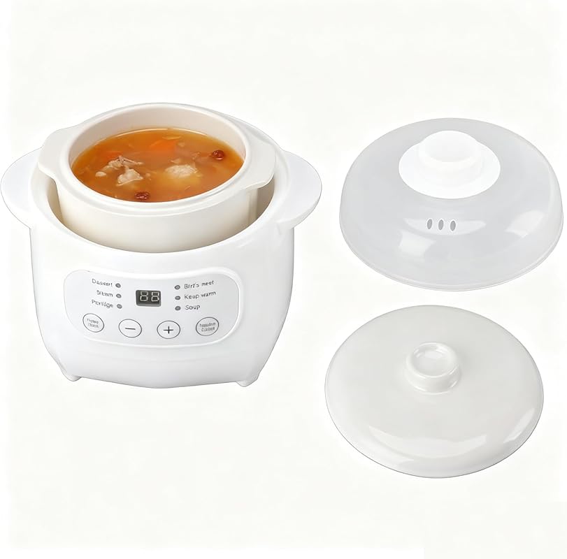 1L Smart Ceramic Slow Cooker with Timer and Automatic Keep Warm for Ba