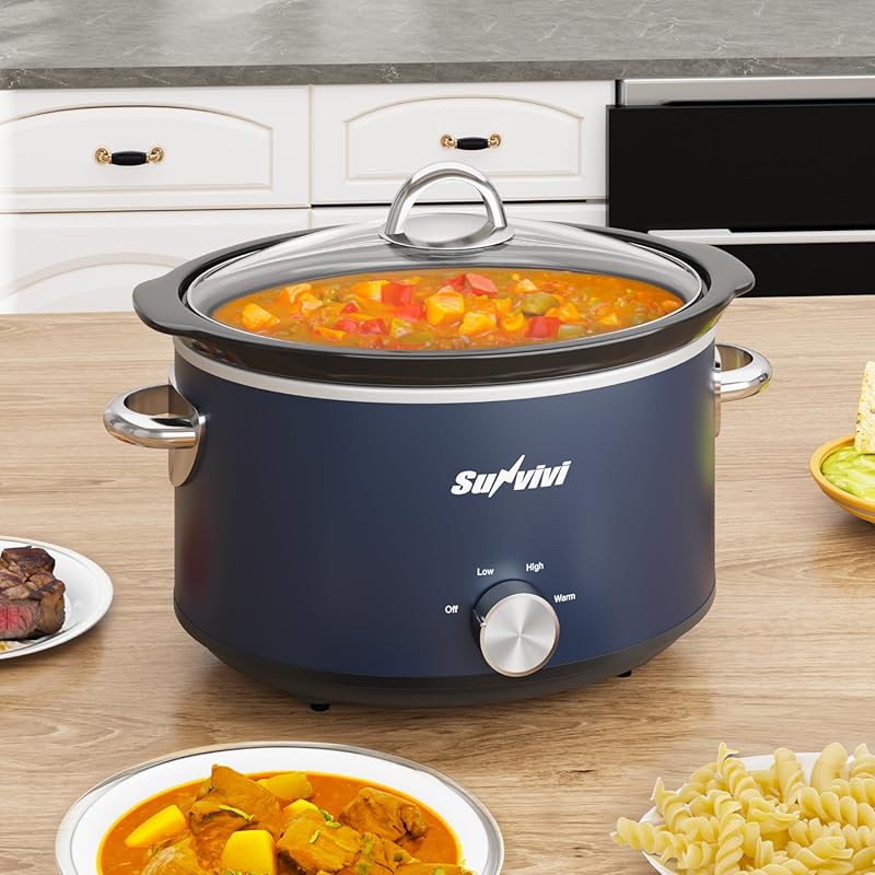 Sunvivi 4 Quart Slow Cooker with 3 Heating Settings, Removable Ceramic