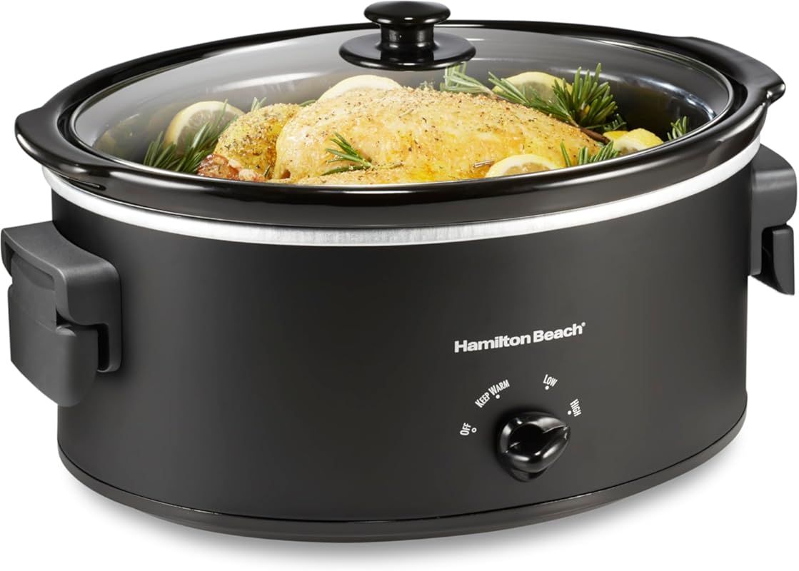 Hamilton Beach 6-Quart Slow Cooker with Folding Handles, 3 Heat Settin