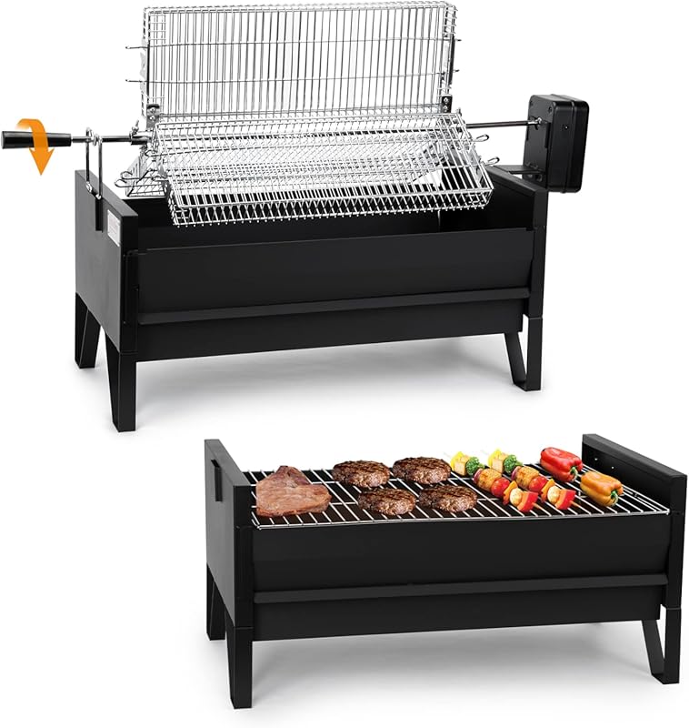 Charcoal Grill Rotisserie Kit with Auto Swivel & Rotating Baskets for 