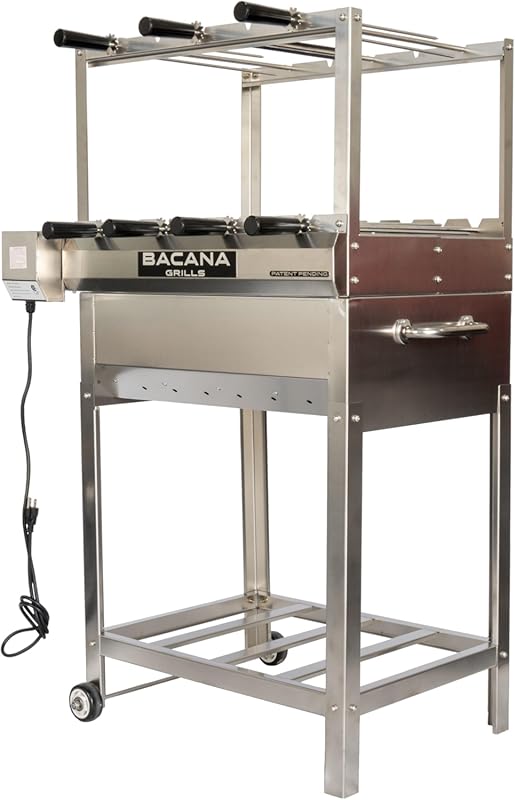 Brazilian BBQ Grill Rotisserie with 7 Skewers, Portable for Wood Fire 