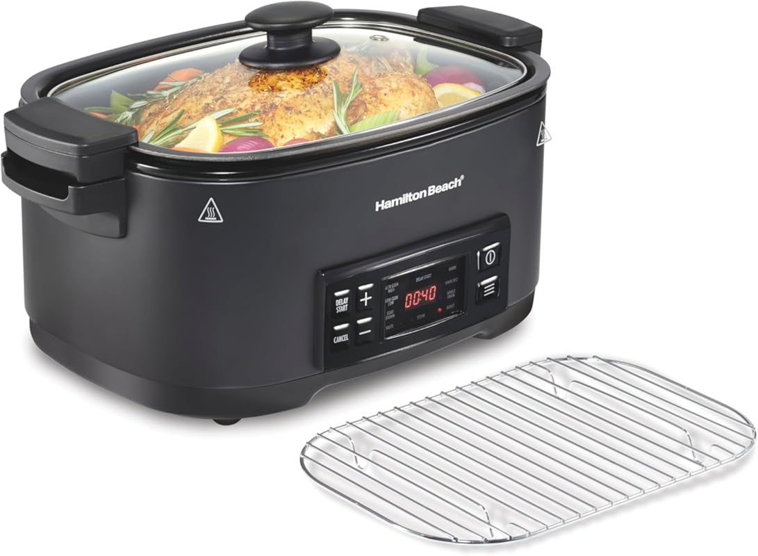 Hamilton Beach 6 Quart 9-in-1 Programmable Slow Cooker, Sear & Roast, 