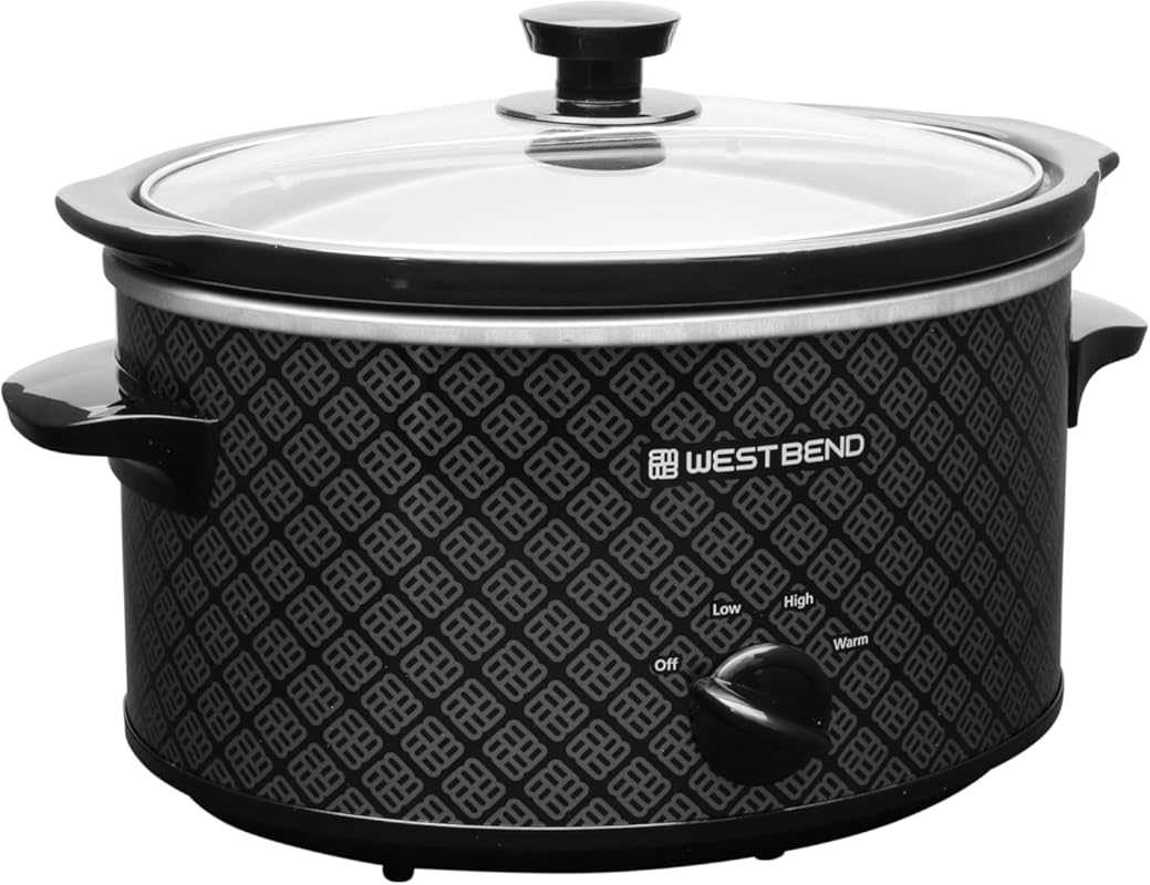 West Bend 4-Quart Manual Slow Cooker with Oval Ceramic Crockpot and Ke