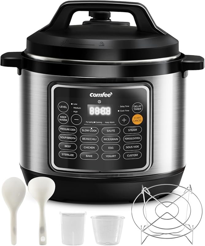 COMFEE’ 8 Quart Pressure Cooker with 16 Functions, Slow Cooker, and Ce